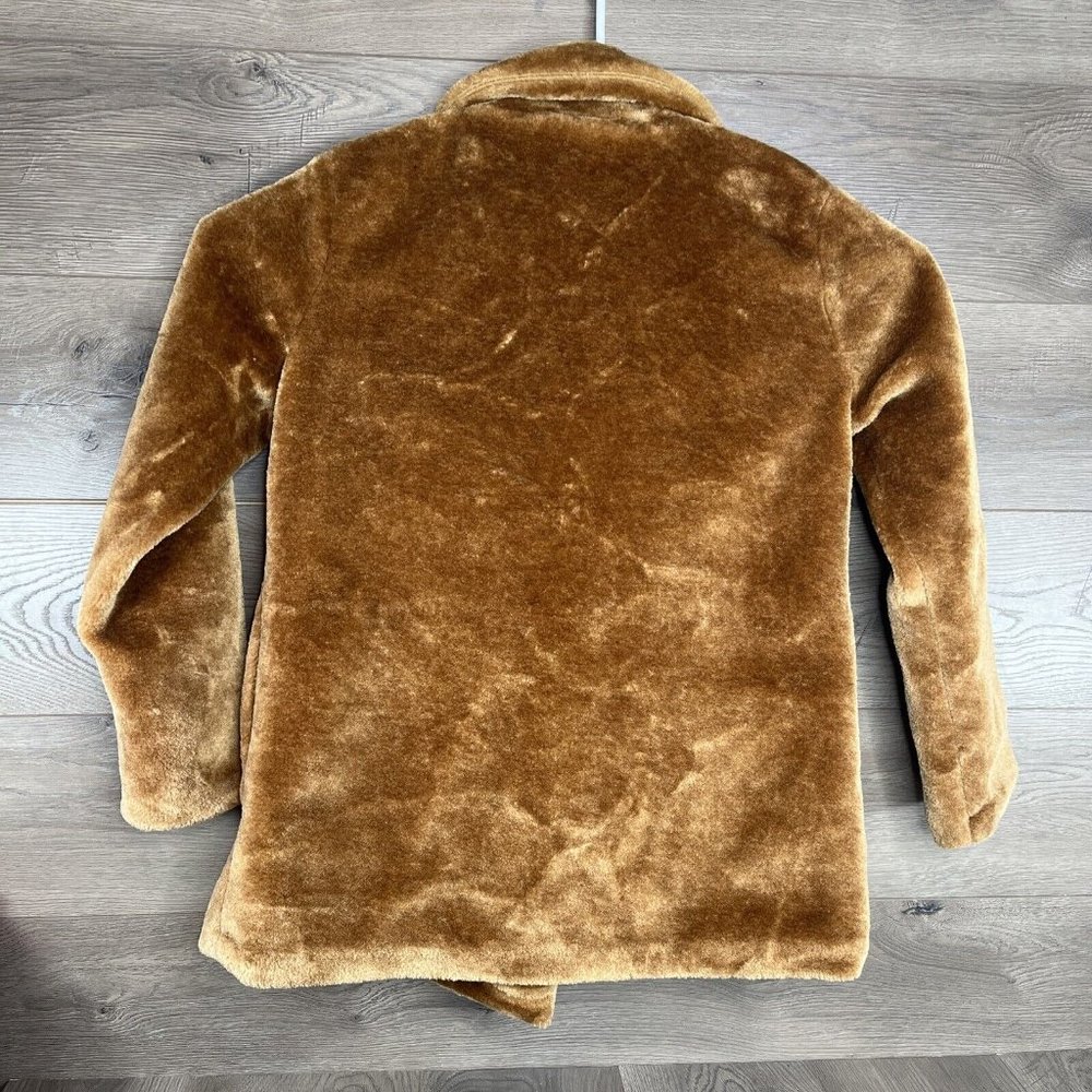 Wild Fable Fuzzy Coat Womans M Carmel Cognac Double Breasted Seam Pockets Lined - Picture 6 of 12